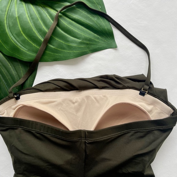 Merona Dark Army Green One-Piece Swimsuit w/Detachable String & Padded Cups M - Picture 3 of 8